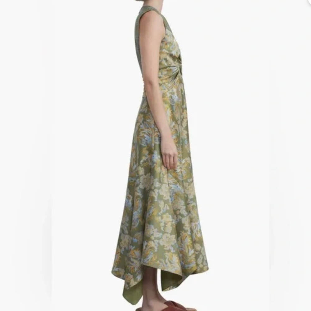 Lafayette148 New York Patchwork Asymmetric Midi Dress, Chive Green, Size 12 - Picture 7 of 16
